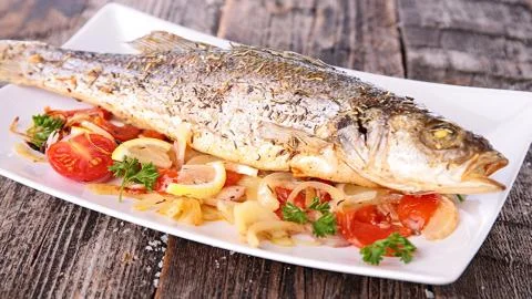 Seafood. Fried fish. Stock Photos