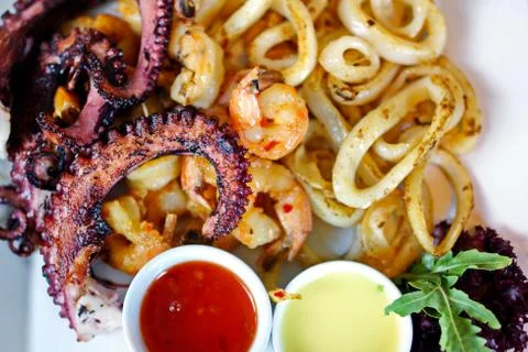 Seafood grill assorted. Stock Photos