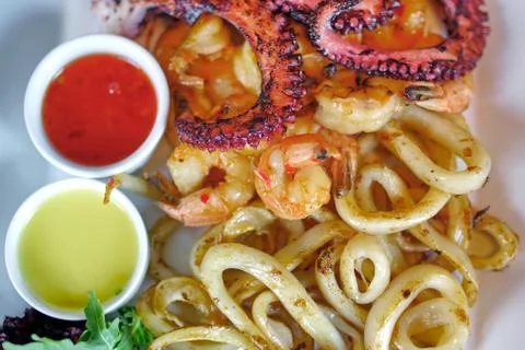 Seafood grill assorted. Stock Photos