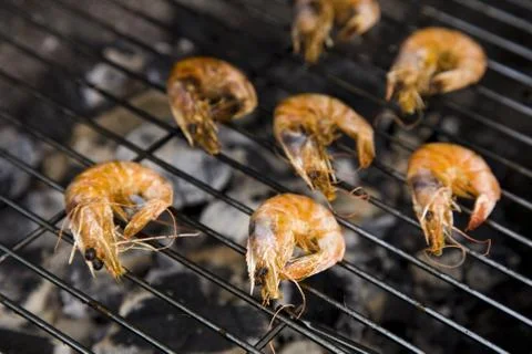 Seafood on grill Stock Photos