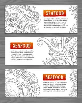 Seafood horizontal banners.  Stock Illustration