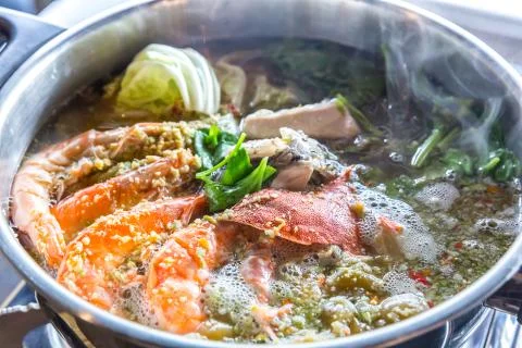 Seafood hot pot Foto stock