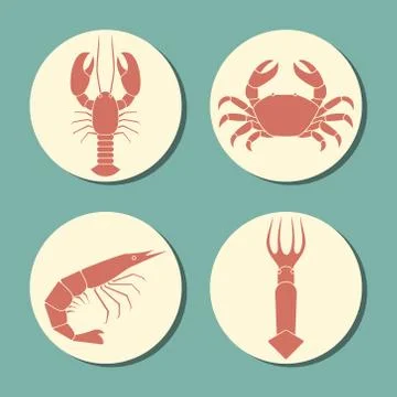 Seafood icon set Stock Illustration