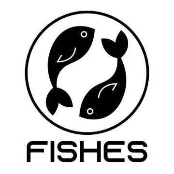 Seafood icon with two simple black fishes Stock Illustration