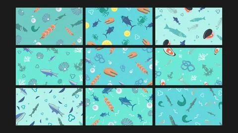 Seafood ingredients background Set Stock Illustration