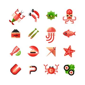 Seafood Isolated Icon Set Stock Illustration