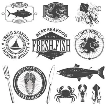 Seafood labels set Stock Illustration