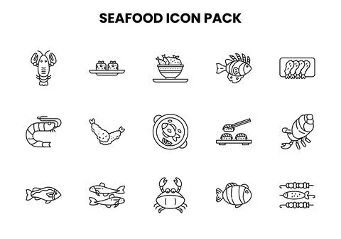 Seafood Line Bundle Icons Pack Stock Illustration