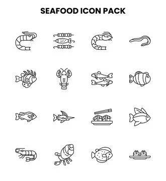 Seafood Line Icons Pack Stock Illustration