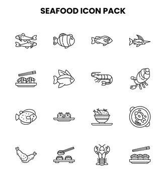 Seafood Line Set Icons Pack Stock Illustration