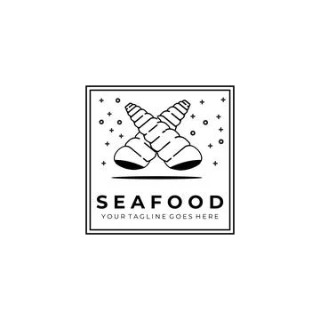 Seafood logo vector illustration design, seashell seafood logo line art Stock Illustration