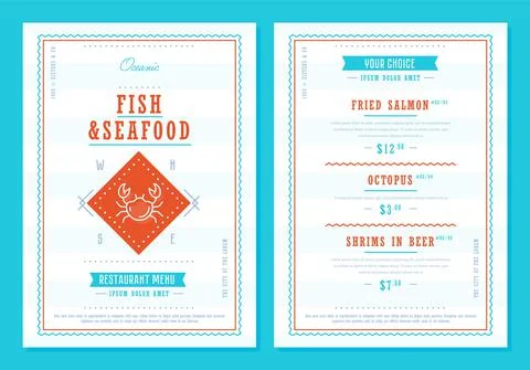 Seafood Menu design template vectror Stock Illustration