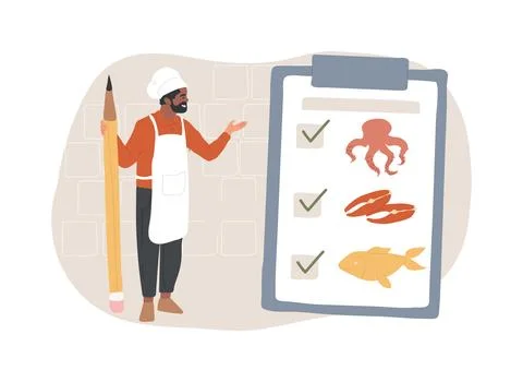 Seafood menu isolated concept vector illustration. Ilustración de archivo
