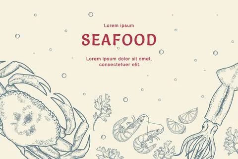Seafood. Menu. Menu template for restaurant, seafood cafe. Retro style. Stock Illustration