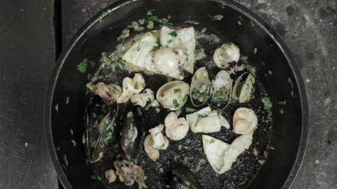 Seafood in pan Stock Footage 83205758