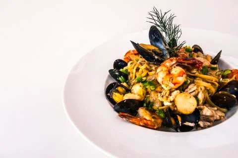 Seafood pasta Stock Photos