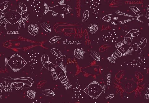 Seafood pattern seamless design graphic Stock Illustration