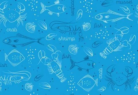 Seafood pattern seamless design graphic Stock Illustration