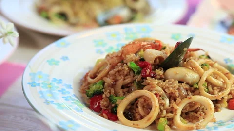 Seafood Pilaf Cooking 09 Stock Footage 144429980