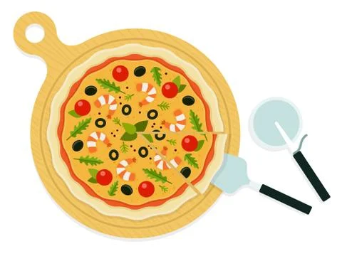 Seafood pizza with Accessory Kit vector flat isolated Stock Illustration