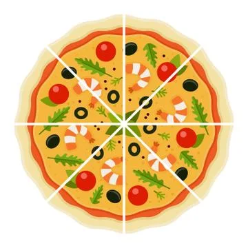 Seafood pizza cut into pieces vector flat isolated Stock Illustration