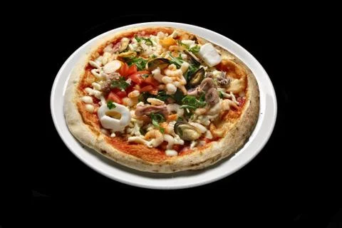 Seafood pizza Stock Photos