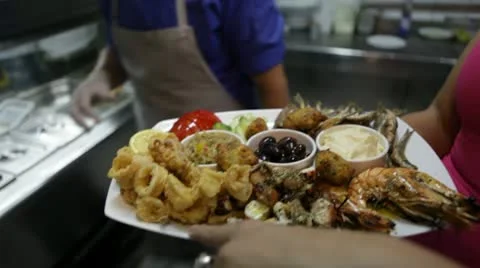 Seafood on plate Stock Footage 12574411