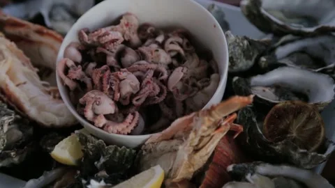 Seafood Platter with Oysters and Shellfish Served on Table in Sydney, Australia Stock Footage 345726217