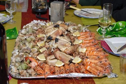 Seafood platter on the table Stock Photos