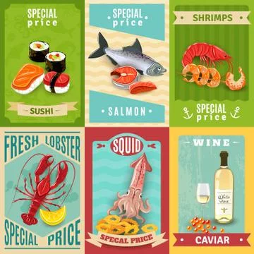 Seafood Poster Set Stock Illustration