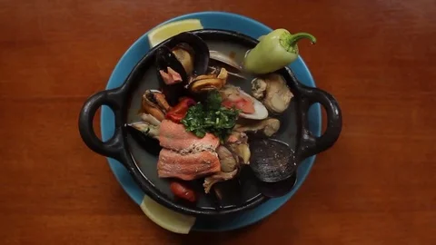 Seafood in pot Stock Footage 77046350