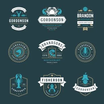 Seafood restaurant logos set vector illustration. Stock Illustration
