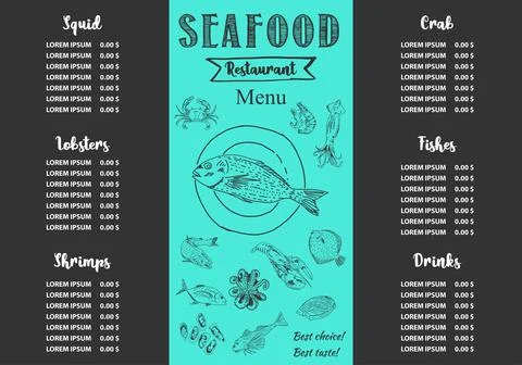 Seafood restaurant menu template. Vector. Stock Illustration