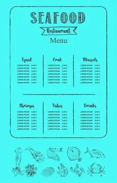 Seafood restaurant menu template. Vector. Stock Illustration