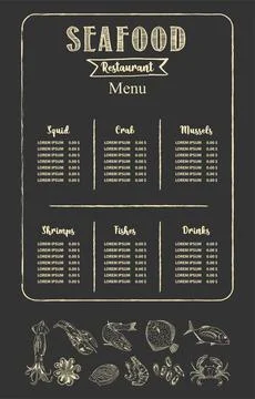 Seafood restaurant menu template. Vector. Stock Illustration
