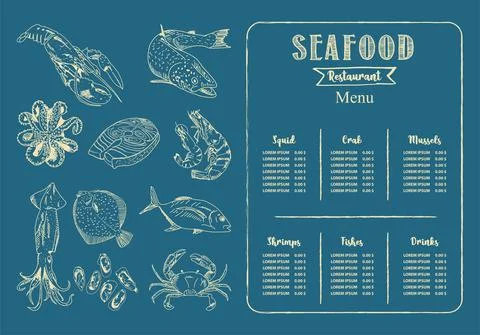 Seafood restaurant menu template. Vector. Illustrazione stock