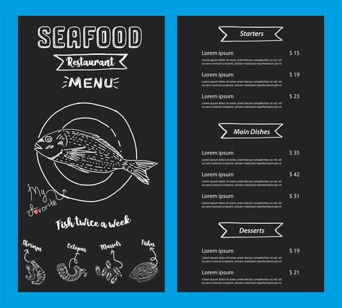 Seafood restaurant menu template. Vector. Stock Illustration