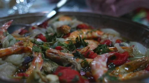 Seafood in restaurant prawns Video stock 58117413