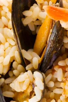 Seafood risotto with prawn background Stock Photos