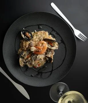 Seafood Risotto with White Wine Stock Photos