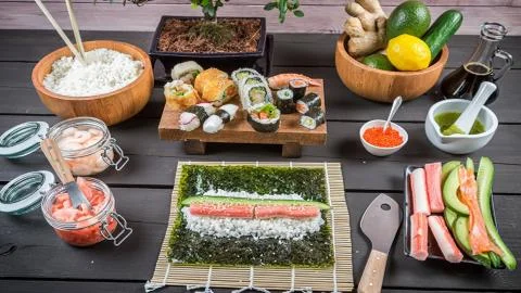 Seafood. Rolls Stock Photos