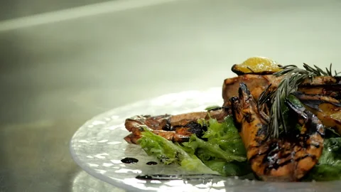 Seafood Salad on the Dish Stock Footage 131365871