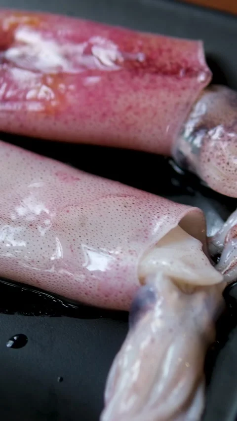 Seafood salad fruit de mer shrimp, mussels, squid, rapawn, prawn, green mixed Stock Footage 326465463