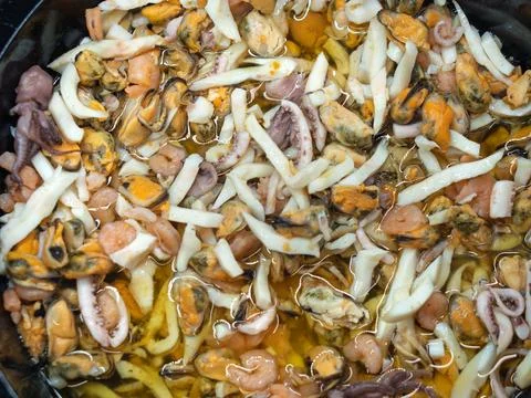 Seafood Salad with Mixed Shellfish and Vegetables Stock Photos