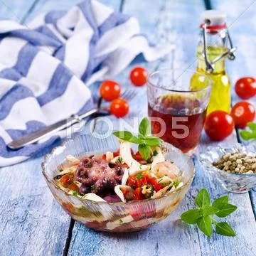 Seafood salad with vegetables Stock Photos