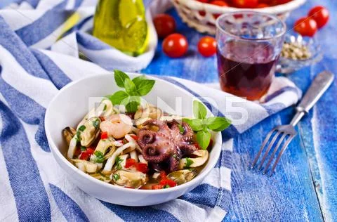 Seafood salad with vegetables Stock Photos