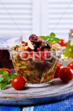 Seafood salad with vegetables Stock Photos