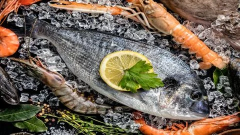 Seafood. Salted fish Stock Photos