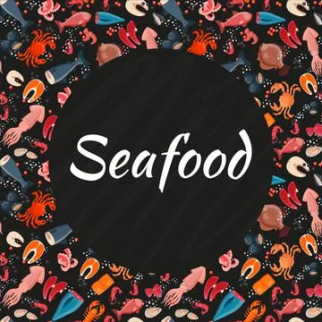 Seafood seamless background pattern, banner sea product foodstuff icon stuff Stock-Illustration