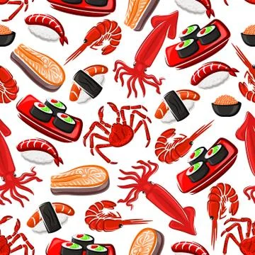 Seafood seamless pattern background Illustrazione stock